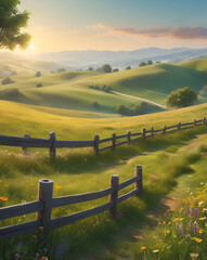 Peaceful Countryside Meadow at Golden Hour – Hyper-Realistic Nature Landscape in Ultra HD - No 226