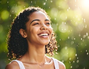 Joyful woman in rain