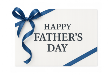 Father's day greeting card displaying elegant blue ribbon, symbolizing heartfelt affection and gratitude on transparent backdrop