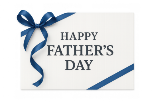 Father's day greeting card displaying elegant blue ribbon, symbolizing heartfelt affection and gratitude on transparent backdrop - Powered by Adobe