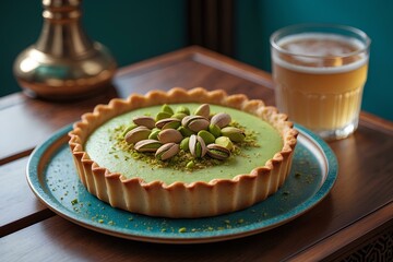 Pistachio tart - Saudi Arabian Food That Combines Nutty Luxury with Sweet Tradition: A Rich, Buttery Crust Filled with Creamy Pistachio Goodness That Elevates Any Dessert Table with Saudi Flair