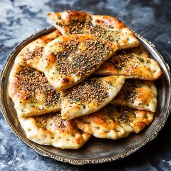 Warm Manakish Jordan za'atar topped flatbread