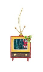 Christmas decorations on TV .vintage cut out isolated transparent background