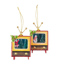 set Christmas decorations on TV cut out isolated transparent background