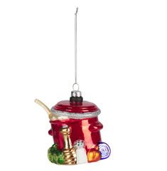 Red bucket with Christmas decorations cut out isolated transparent background