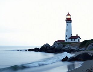 Serene Lighthouse on Rocky Coast at Dawn