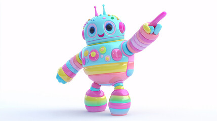 Pastel Robot Pointing with White Background.