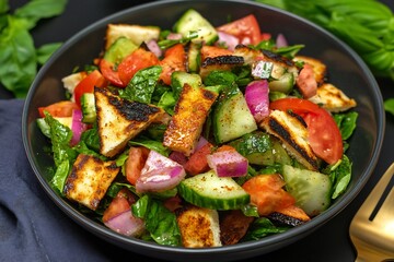 Zesty Fattoush Palestine toasted pita bread salad with sumac refreshing and crunchy