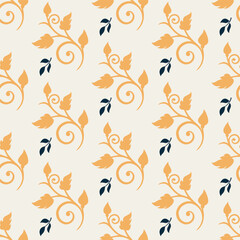 Seamless Floral Pattern with Navy and Yellow Flowers on Cream Background
