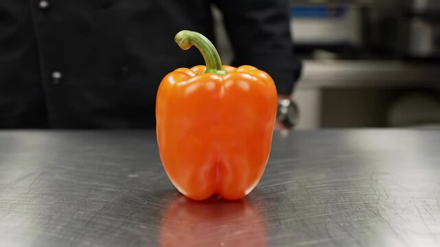 Orange Bell Pepper: Bright, Upright, Showing Natural Curves
