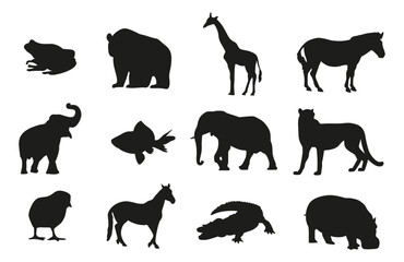 Silhouette collection of wild animals isolated on a white background