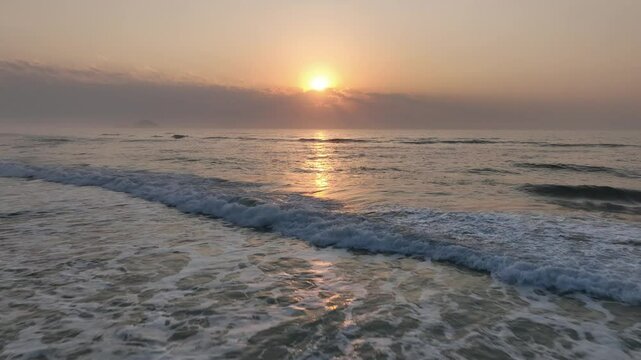 Florianopolis in Santa Catarina during a wonderful sunrise. Mo&ccedil;ambique Beach in aerial view.