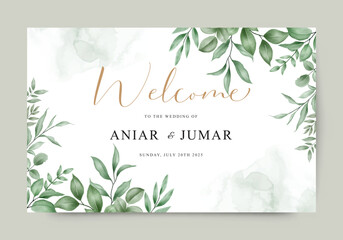 Watercolor green plant welcome sign wedding invitation template
