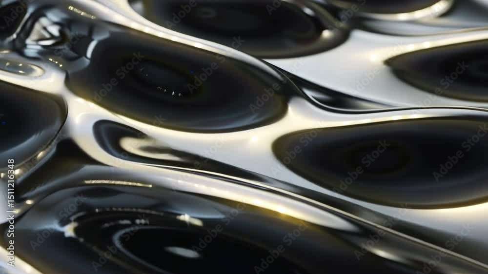 Poster abstract surface smooth, flowing shapes with reflective black and silver tones create mesmerizing vi