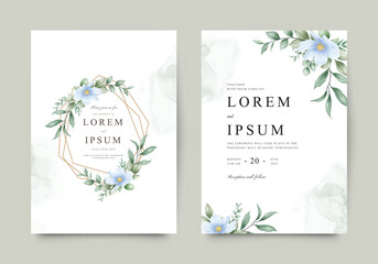 Wedding invitation template geometric gold floral watercolor set