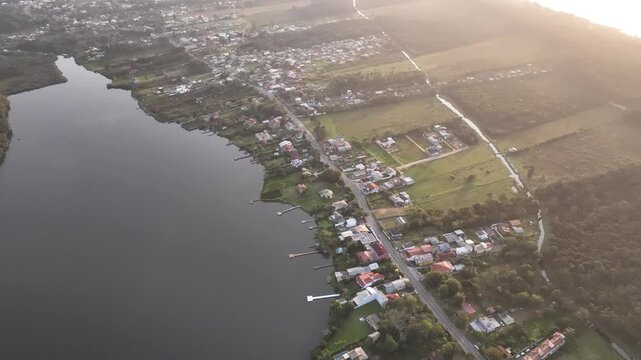 Florianopolis in Santa Catarina during a wonderful sunrise. Mo&ccedil;ambique Beach in aerial view.