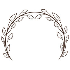 Hand drawn floral frame with leaves, wreath floral line art for wedding invitation and label.