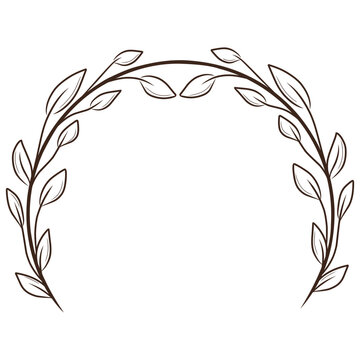Hand drawn floral frame with leaves, wreath floral line art for wedding invitation and label.