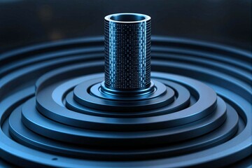 Futuristic Abstract Technology Wallpaper with Concentric Metallic Rings and Digital Blue Design