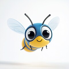 Cheerful cartoon bee in flight.