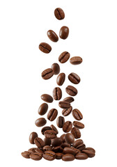 Obraz premium Floating Roasted Coffee Beans on Transparent Background – Great for logos, packaging designs, background overlays, or café marketing