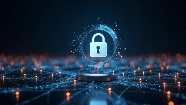 Minimal Lock Symbol on Blue Holographic Background