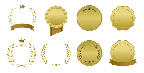 ランキング用フレームデザインセット(1位 金銀銅 メダル 月桂樹 ベクターイラスト 編集可能 背景透過PNG 冠 ゴールド アイコン リボン 賞)	