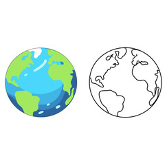 Cartoon Coloring Art Earth Globe Digital Icon Source Vectors Illustration 