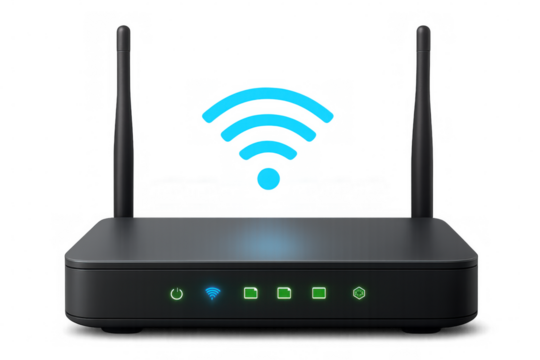 Wireless router providing strong wifi signal, ensuring seamless connectivity on a transparent background