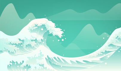 Chinese style illustration of waves and splashes