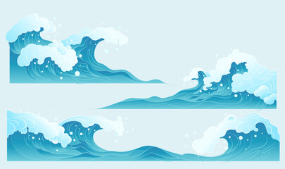 Collection of illustration elements for waves and spray