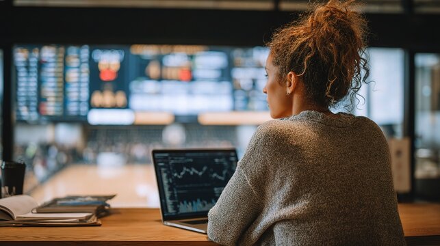 Woman in Sports Management Office Reviewing Game Statistics