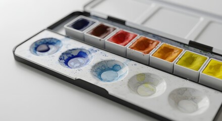 A Colorful Palette of Watercolors Ready to Paint on Paper for a Wonderful Project