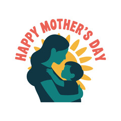 Flat Vector Illustration of a Mother and Daughter Laughing Together – Happy Family Moment, Minimal Cartoon Style for Mother’s Day, Parenting, and T-Shirt Design Concepts