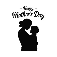 Flat Vector Illustration of a Mother and Child with Floral Heart Frame – Minimal Cartoon Style Family Love Concept for Mother’s Day, T-Shirt Design, and Parenting Themes