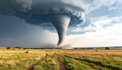 Imposing Tornado Over Rural Landscape A Powerful Nature Photography