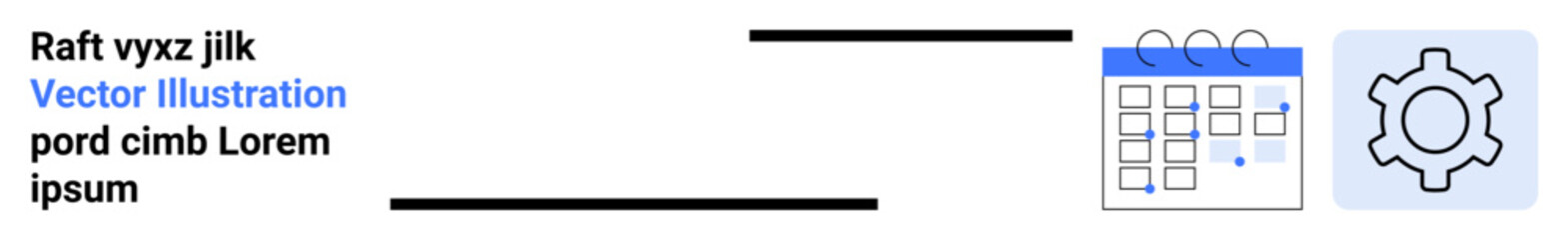 Calendar with highlighted events beside a gear icon symbolizing workflow, updates, or settings. Ideal for time management, project planning, automation, productivity, organization, teamwork simple