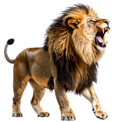 Obraz premium Untitled design - Wild Lion Roaring in Dynamic Side Profile, isolated on a transparent background