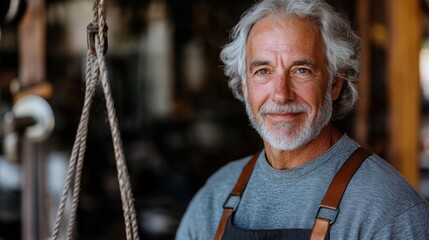 Portrait of a Skilled Craftsman with Gray Hair in Workshop Setting