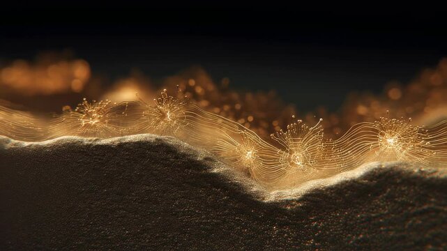 Microscopic view of a heat affected zone on a layer of titanium, showing microstructural changes and fine textures resulting from dual wavelength laser treatment