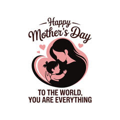 Happy Mother's Day Flat Vector Illustration – Mom and Child Love Concept for T-Shirt Design