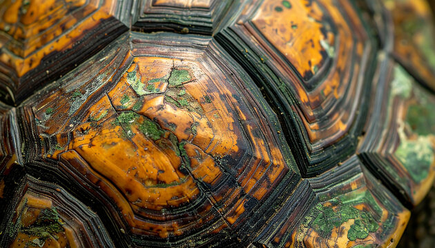 Turtle Shell Texture: An intricate close-up showcases the stunning natural patterns of a turtle shell, revealing a mosaic of earthy tones and organic textures.
