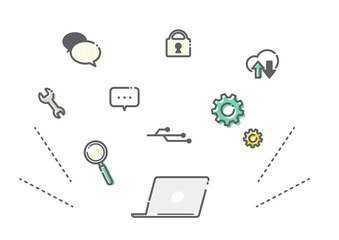 ITのイメージアイコンイラストセット　シンプルでお洒落な線画イラスト