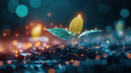 New plant sprouting from the soil in a modern, digital representation of growth and innovation