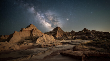 A breathtaking view of jagged rock formations under a vast, starry night sky, capturing the beauty of a remote desert landscape in Coyote Buttes, Arizona. Perfect for nature and travel enthusiasts 