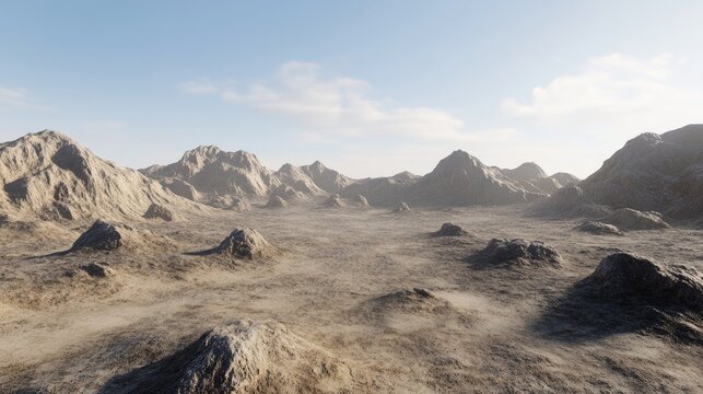 Vast desert landscape with rolling hills.