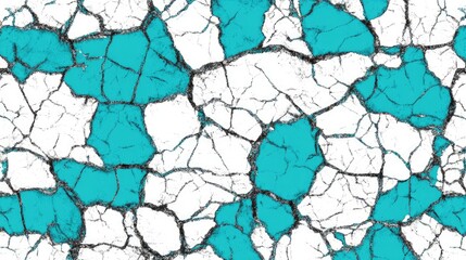 Fototapeta premium Cracked surface with turquoise colored sections.