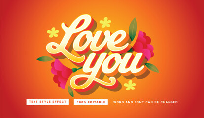 Text effect editable vector graphic of flower love you, perfect for perfect for movie title, festival poster title, etc.