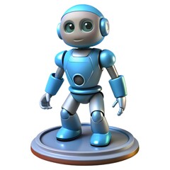Fototapeta premium Adorable 3D Render of a Friendly Blue Robot on a Platform Perfect for Children's Books, Educational Content, or Tech Illustrations