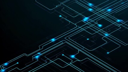 Futuristic isometric digital circuit glowing with neon blue and cyan lines, abstract data flow animation without central processing unit, high-tech network concept - Powered by Adobe